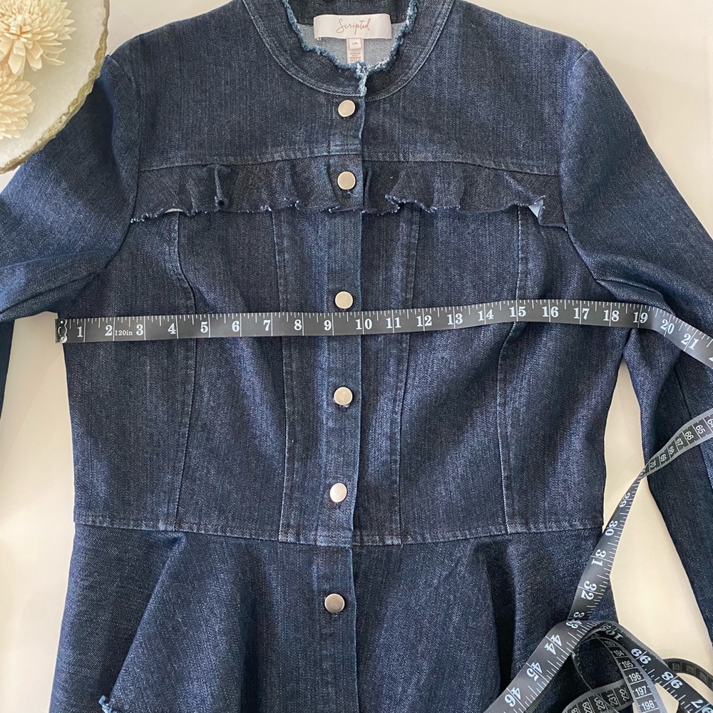 Scripted Women's Dark Blue Jean Jacket with Ruffle Details - Picture 5 of 14